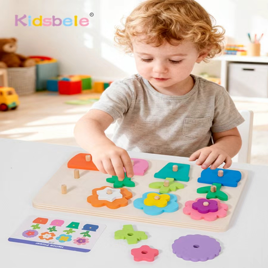 Cooperative Card Game - Montessori DIY Wooden Flower Puzzle Board